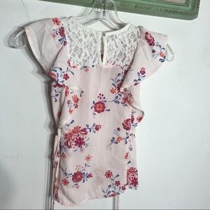 Monteau Girl Pink Flutter Sleeve Floral blouse 7